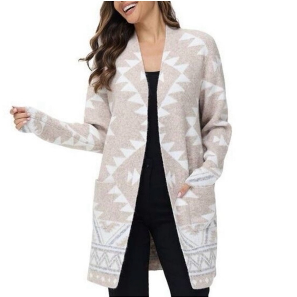 FRYE Beige and White Aztec Sweater Cardigan